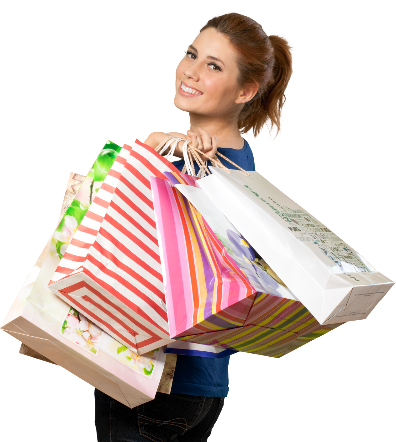 Woman carrying multiple shopping bags